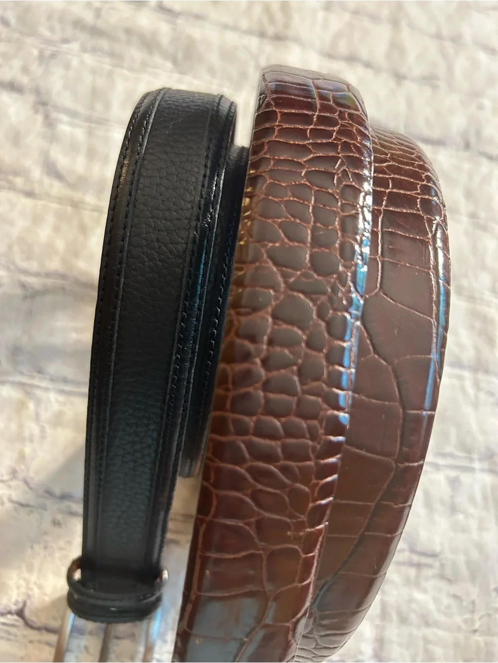 JOHNSTON & MURPHY BLACK PEBBLE GRAIN & 346 BROOKS BROTHERS CROC BELTS 38/40